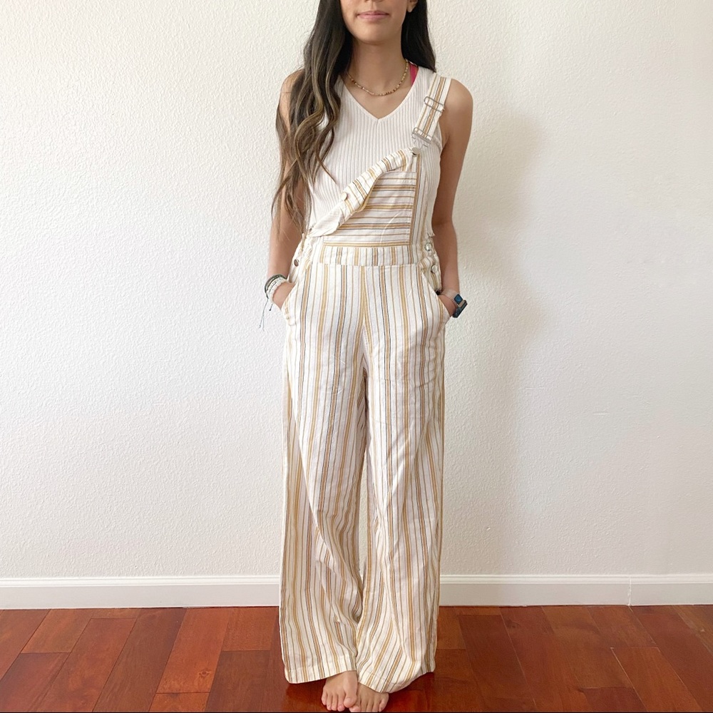 Yellow white striped summer overall jumpsuit